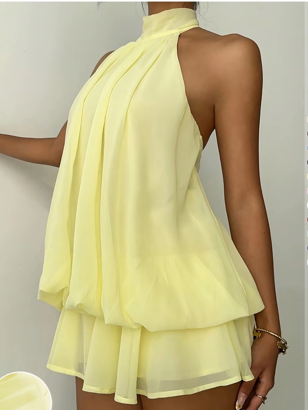Yellow Halter Layered Mini Dress - Unbranded